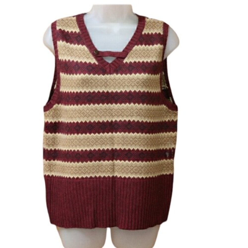 Liz Claiborne Striped Knit Sweater Vest Large Angora Wool Blend Dark Academia